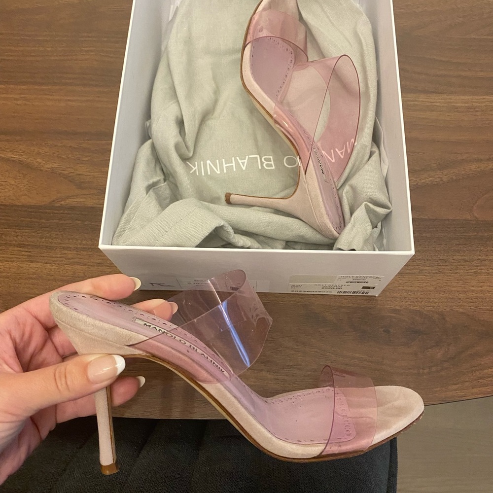 AVAILABLE Manolo Blahnik Scolto Pink Heel Sandal